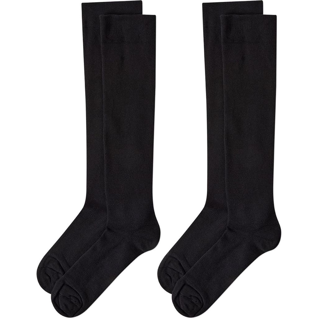 Memoi 2-pack Wellfit Cushioned Cotton Blend Graduated Compression Socks In Black