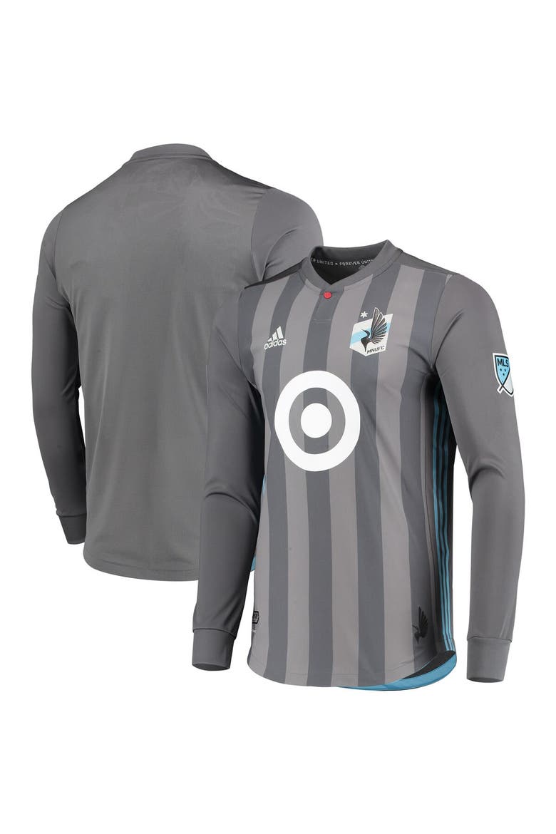 Men's adidas Gray Minnesota United FC 2018/19 Authentic Team Long Sleeve Jersey, Main, color, Gray