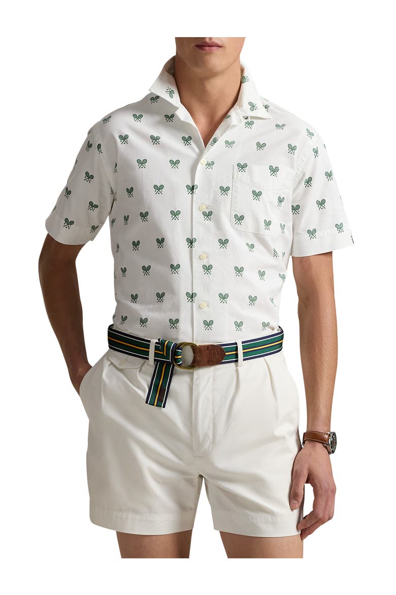 Big & Tall Racquet-Print Oxford Sport Shirt, Main, color, CROSSED RACKETS