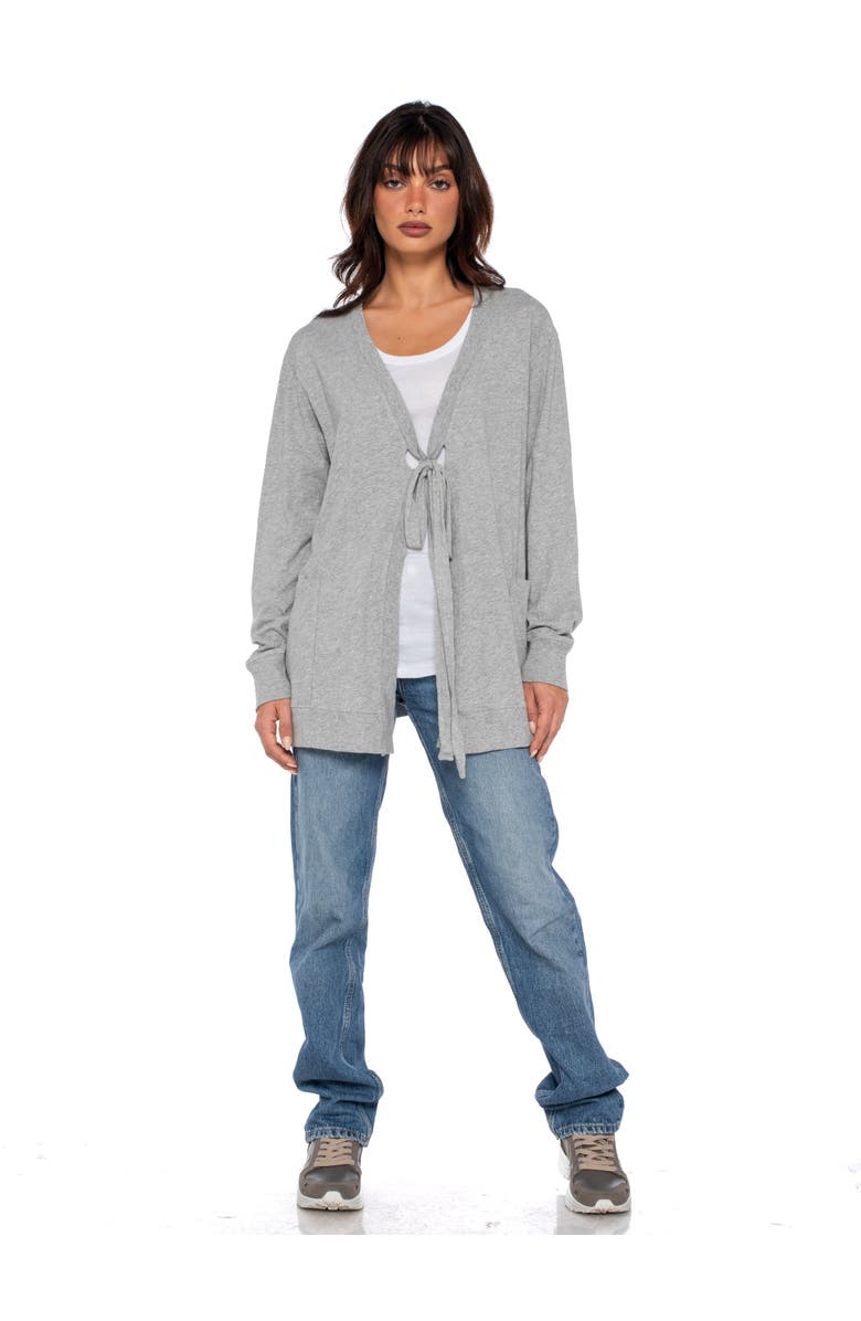 WILT Clothing Tie Front Long Sleeve Mix Rib Cardigan, Alternate, color, White