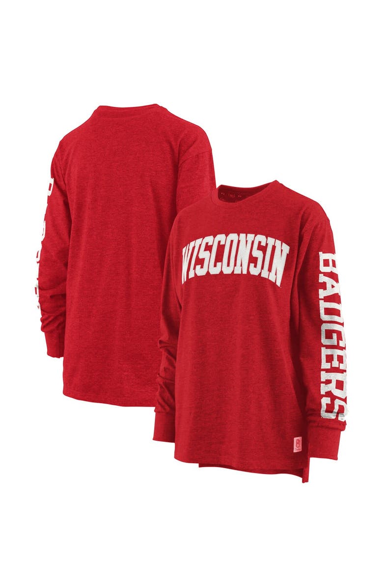 PRESSBOX Women's Pressbox Red Wisconsin Badgers Plus Size Two-Hit Canyon Long Sleeve T-Shirt, Main, color, 