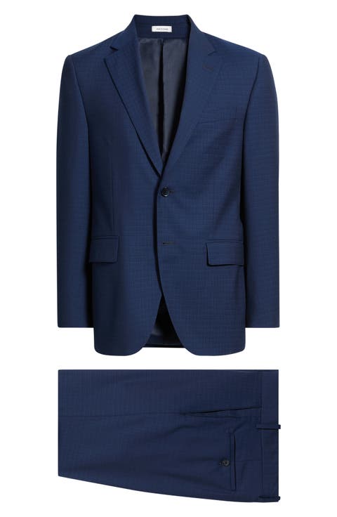 Flynn Classic Fit Navy Check Wool Suit (Regular & Big)