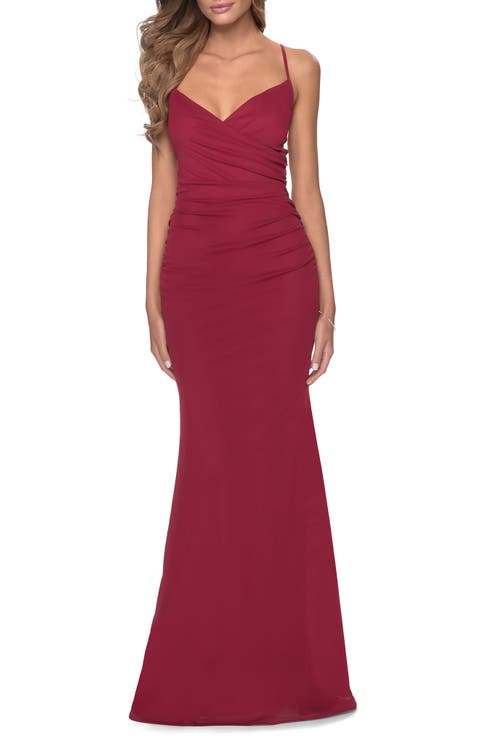Fitted Jersey Long Dress with Lace Up Back