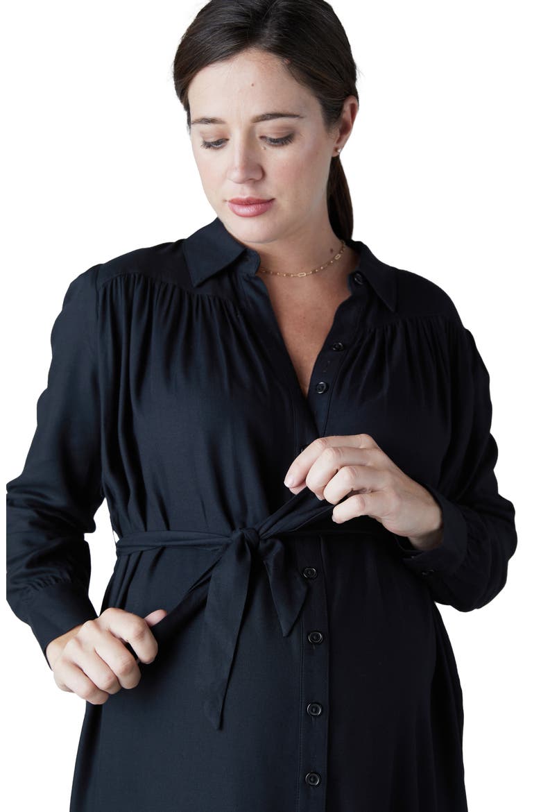 Drapey Belted Long Sleeve Maternity Shirtdress, Alternate, color, BLACK ONYX