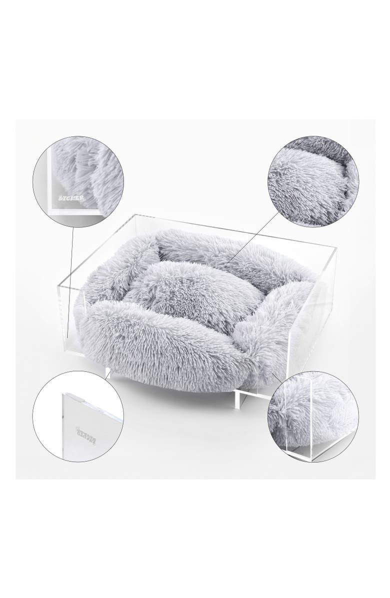 The Licker Store Carole 24" x 18" Small/Medium Modern Lucite Calming Fluffy Pet Bed with Washable Cushion, Alternate, color, Light Gray/Clear