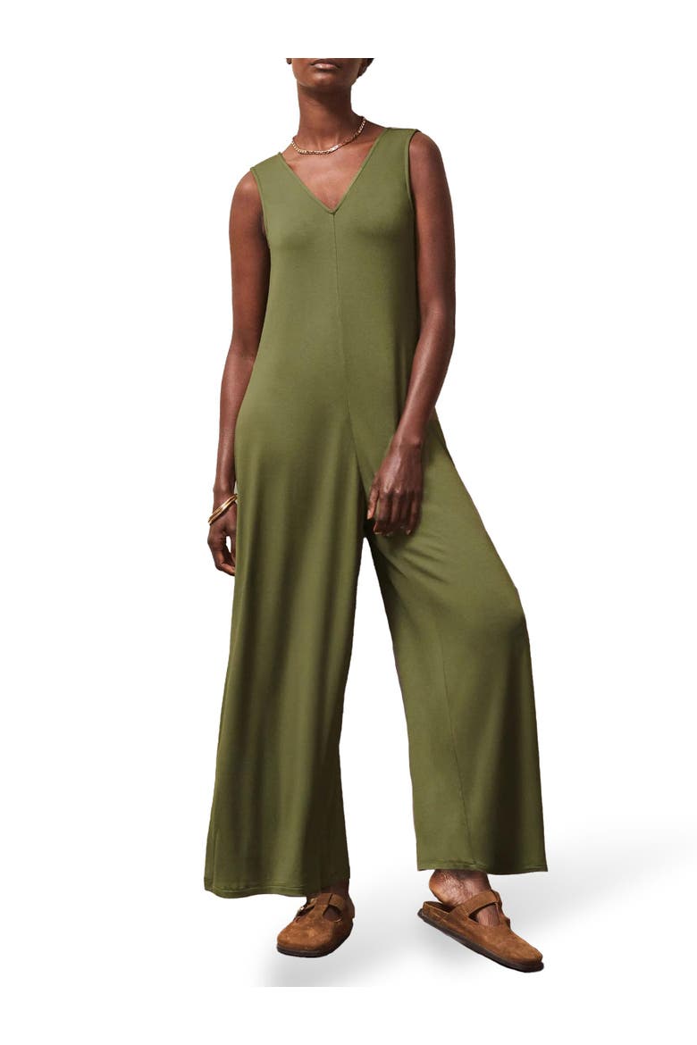 Jersey Sleeveless V-Neck Jumpsuit, Alternate, color, Olive
