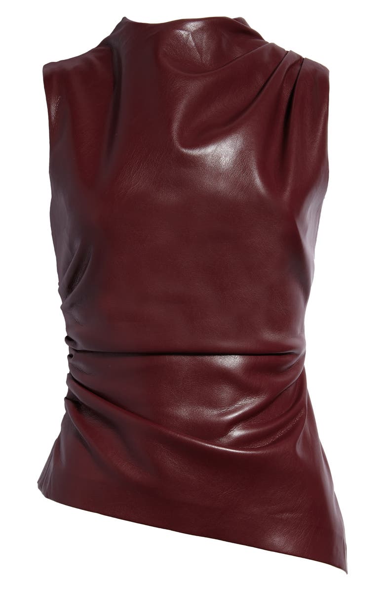 HOUSE OF CB Allegra Asymmetric Faux Leather Gathered Top, Alternate, color, Wine