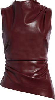 HOUSE OF CB Allegra Asymmetric Faux Leather Gathered Top