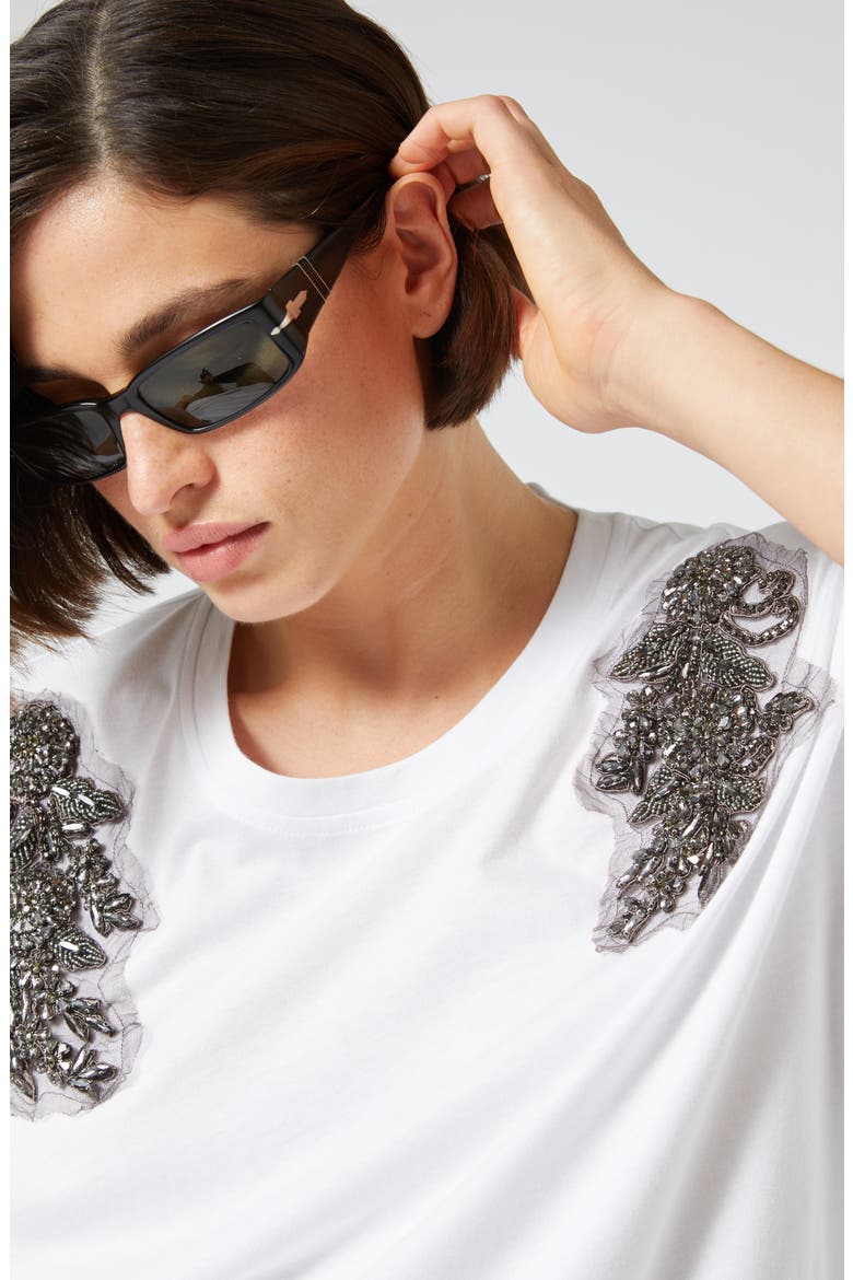 Perak Faux Gem Embellished Cotton T-Shirt, Alternate, color, OPTIC WHITE