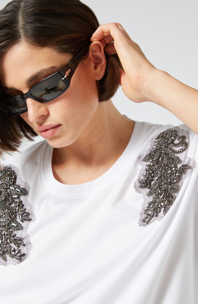 Marina Rinaldi Perak Faux Gem Embellished Cotton T-Shirt, Alternate, color, Optic White