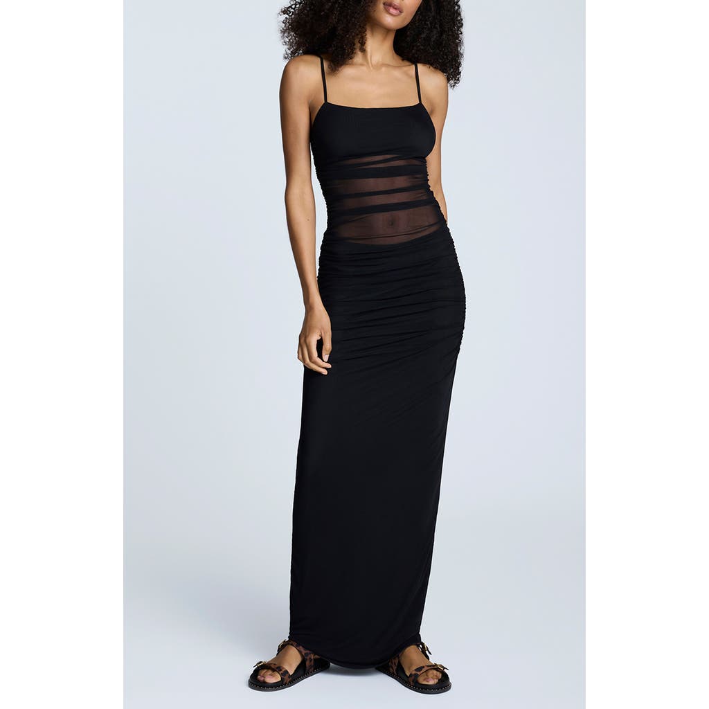 Kenneth Cole Rouched Mesh Maxi Dress In Black