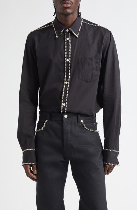 Stud Embellished Reglar Collar Broad Button-Up Shirt