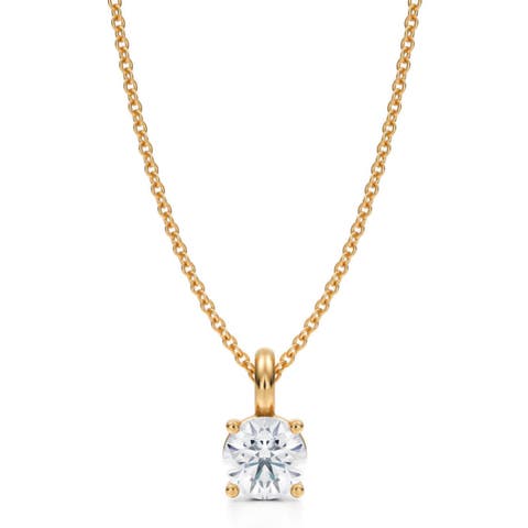 Round Solitaire Lab Diamond Pendant Necklace 14K Yellow Gold