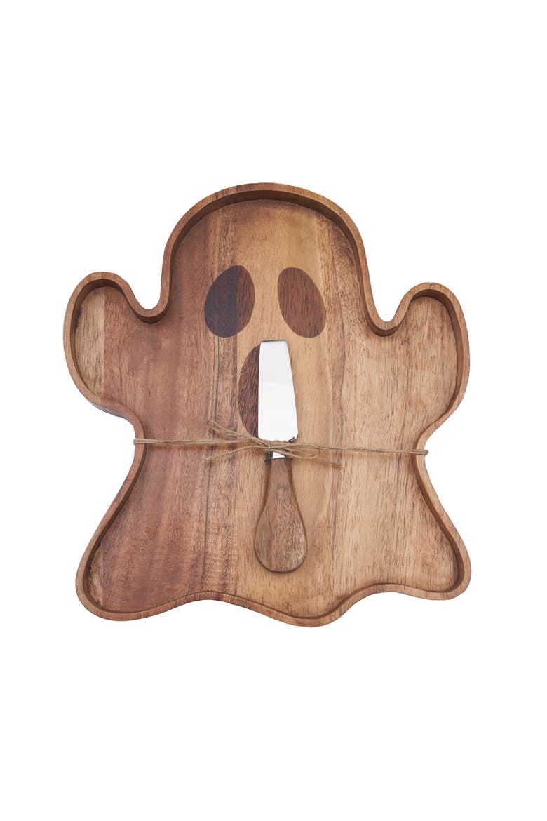 Ghost Halloween Mango Wood Serving Board Spreader 2-Piece Set 10" x 11", Alternate, color, Brown