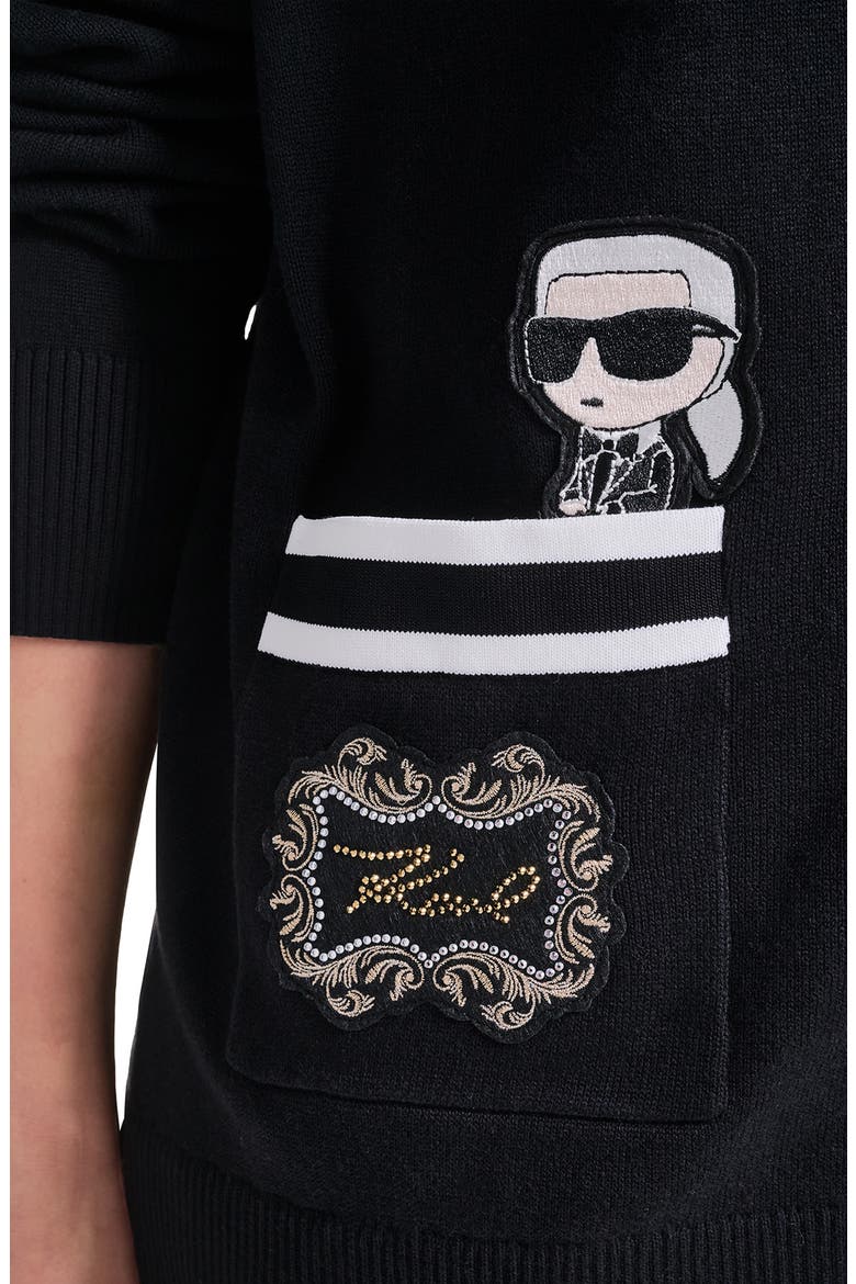Contrast Trim Cardigan, Alternate, color, BLACK/ SOFT WHITE