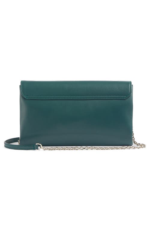 Lk Bennett Aria Curve Flap Suede Clutch In Smoke Green