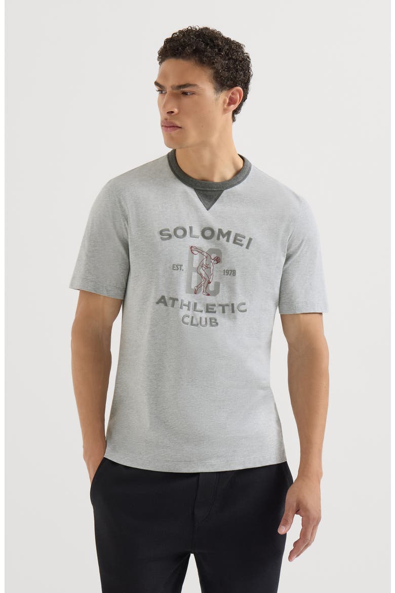 Cotton jersey crew neck T-shirt with print, Main, color, Grey