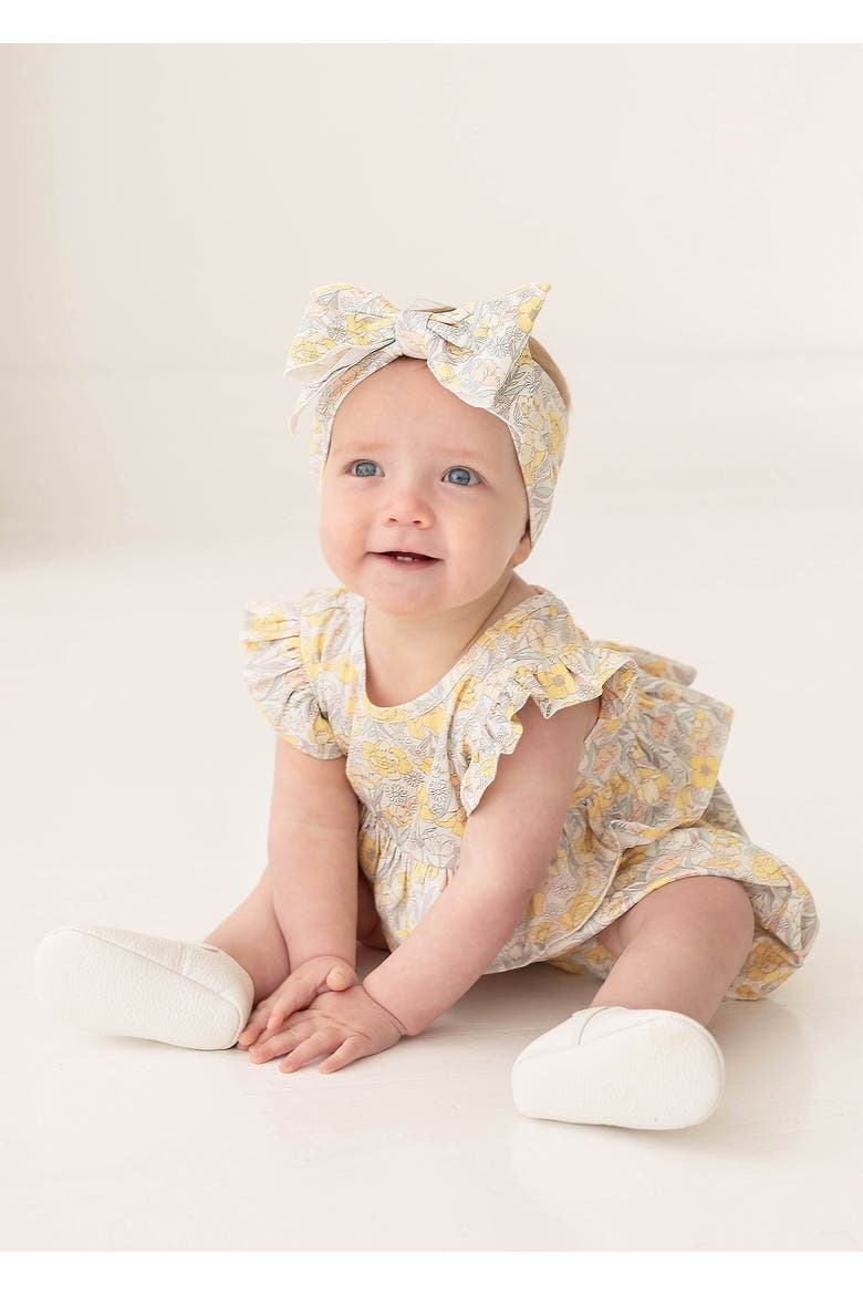 Mila Floral Baby Romper, Alternate, color, Yellow