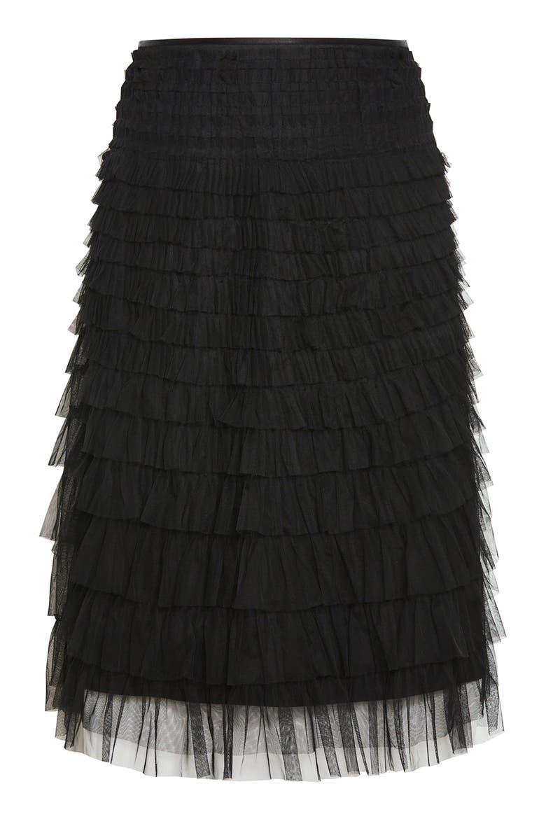 Averi Tiered Tulle Midi Skirt, Alternate, color, BLACK