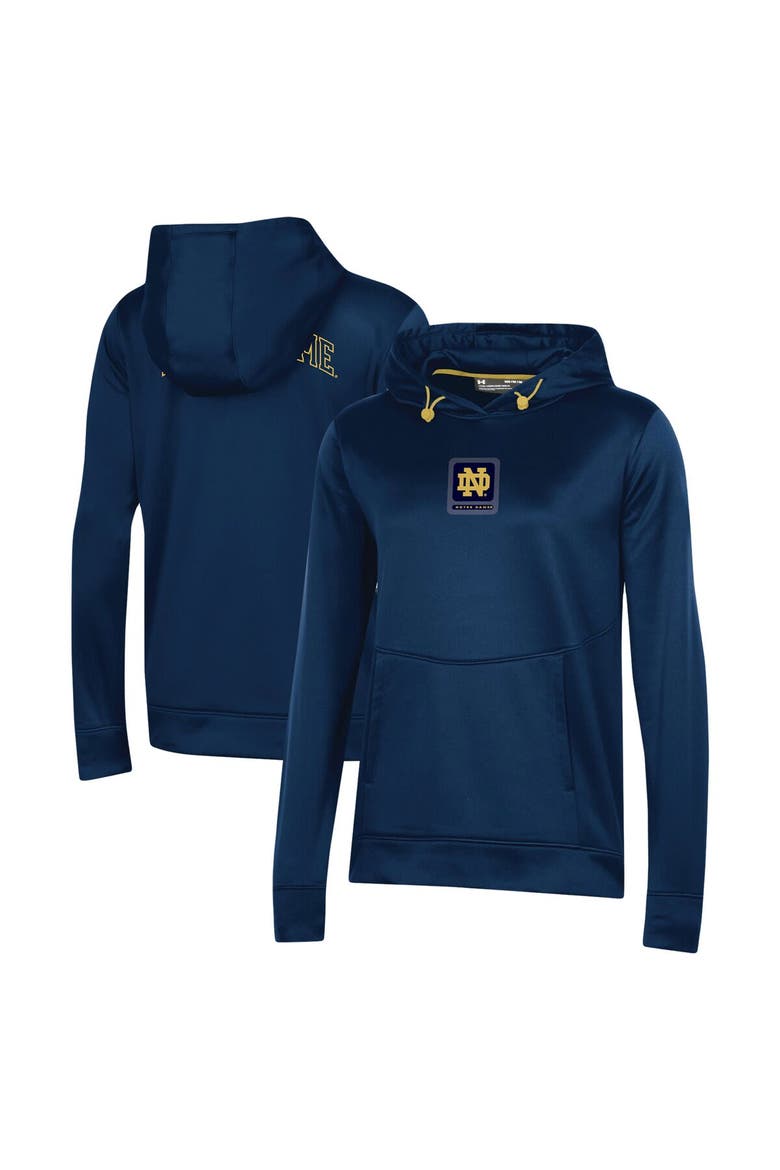 Women's Under Armour Navy Notre Dame Fighting Irish 2023 Sideline Performance Pullover Hoodie, Alternate, color, Navy