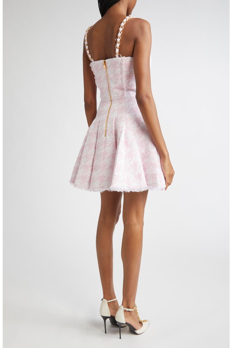 Chain Strap Tweed Fit & Flare Dress, Alternate, color, OFF WHITE/ PINK BEIGE