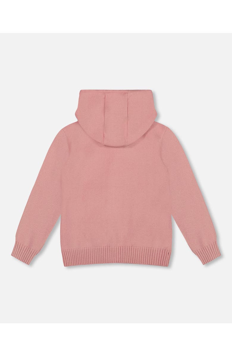 Deux par Deux Hooded Knit Cardigan with Unicorn Intarsia, Alternate, color, Dusty Pink