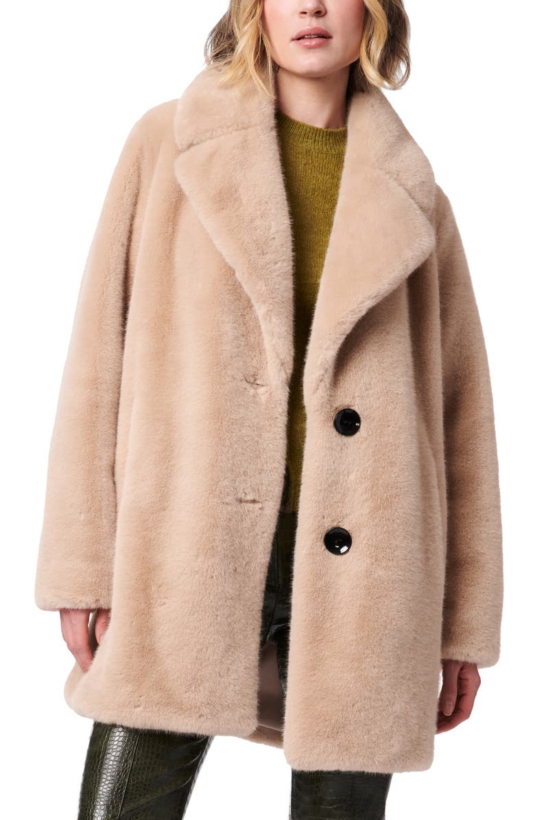 Bernardo The Sally Faux Fur Coat, Alternate, color, Beige