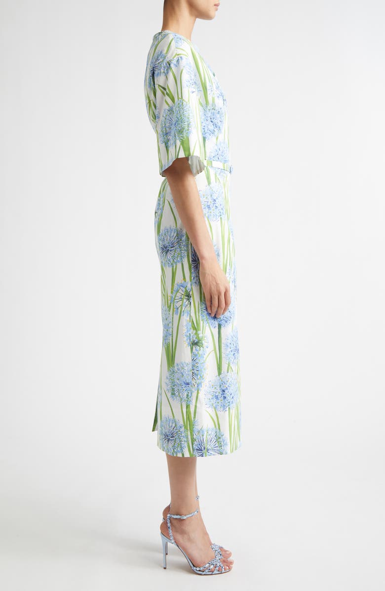 Oscar de la Renta Allium Cotton Stretch Poplin Belted Midi Dress, Alternate, color, Blue/ White