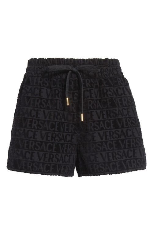 Versace I Heart Baroque Terry Cloth Shorts In Black-gold
