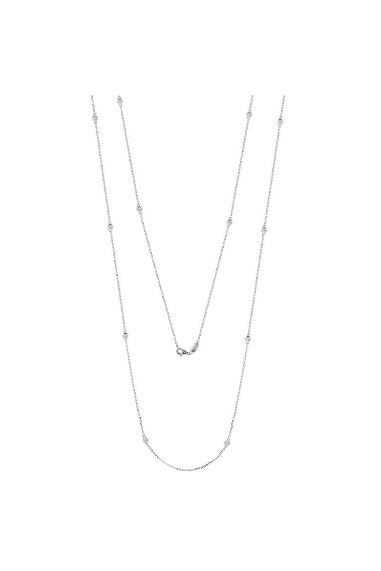 14K Gold 6/10cttw Bezel Diamond Station Necklace - 36 Inch, Main, color, White Gold