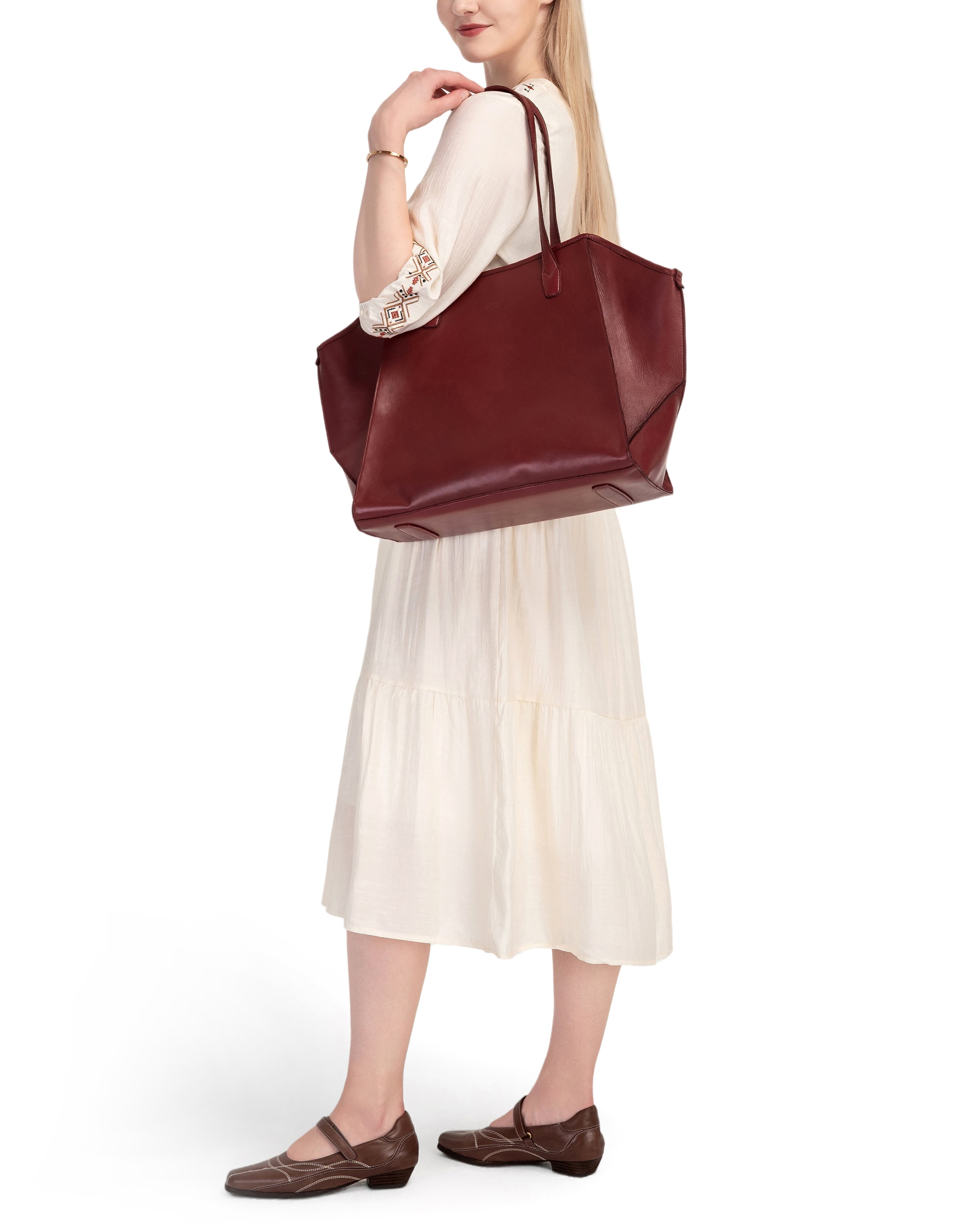 Iris Genuine Leather Soft Structured Carryall Tote, Alternate, color, Oxblood