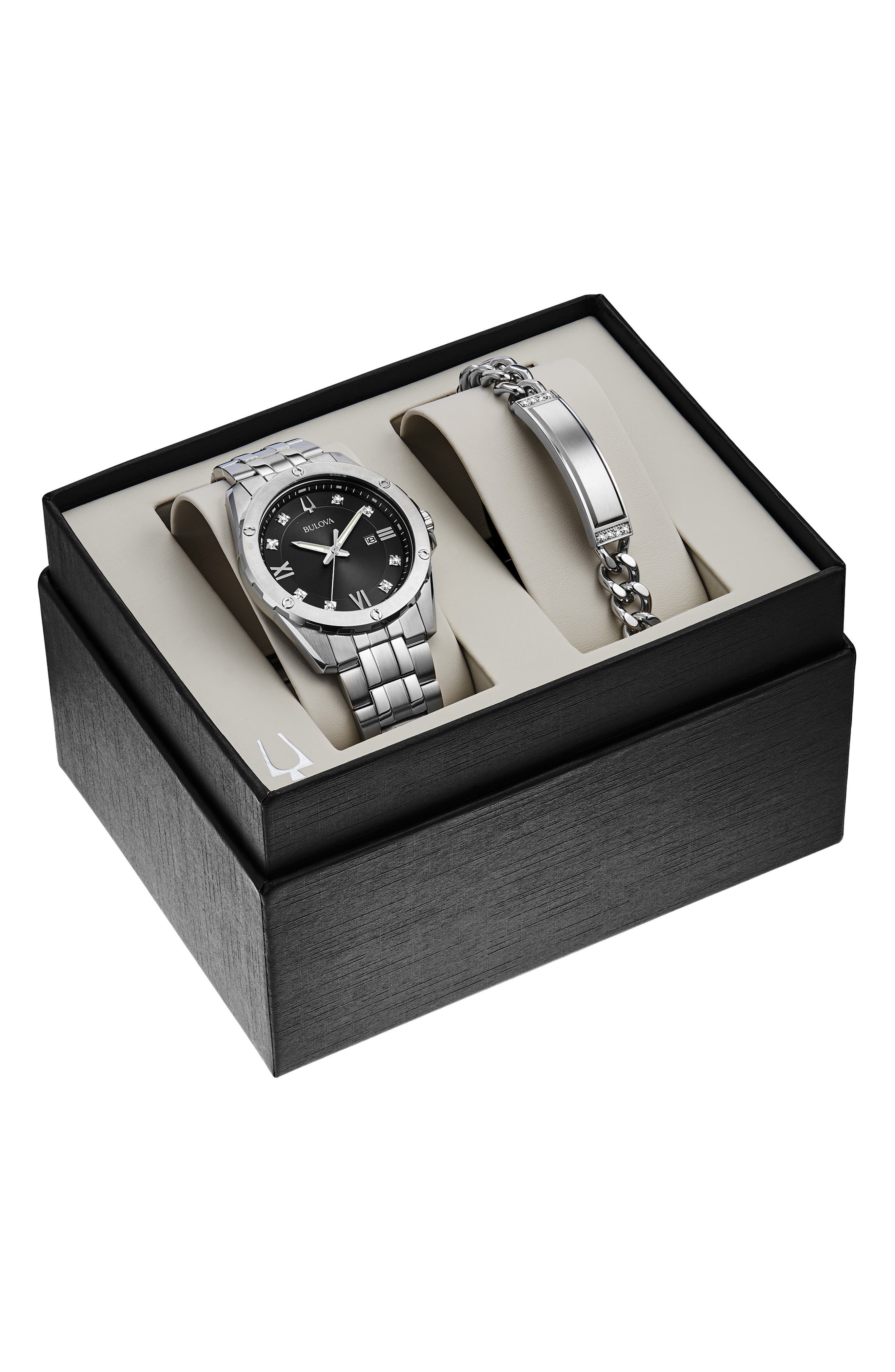 BULOVA Diamond Bracelet Watch & ID Bracelet Gift Set, 43mm