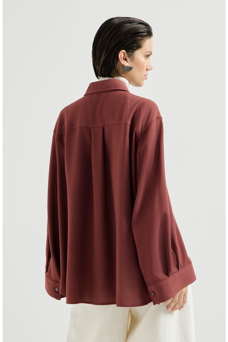 Virgin wool fluid twill cropped shirt, Alternate, color, Wine