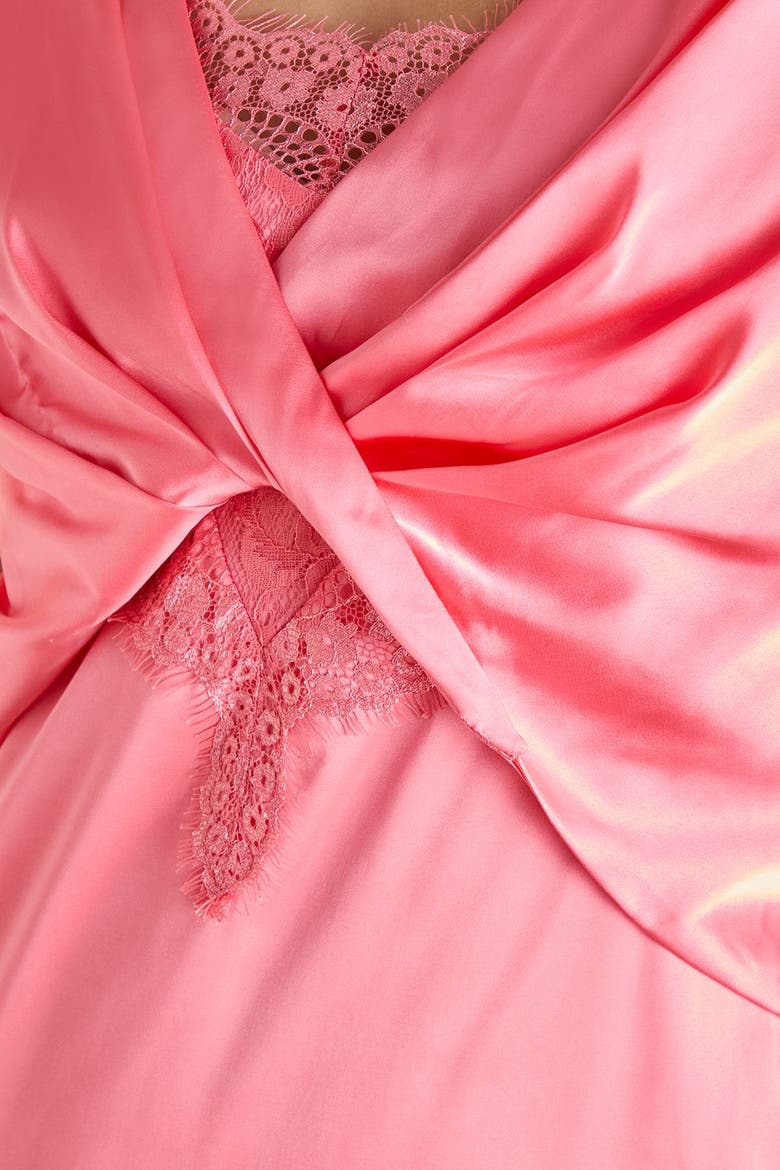 Lace Insert Satin Fitted Dress, Alternate, color, Peach