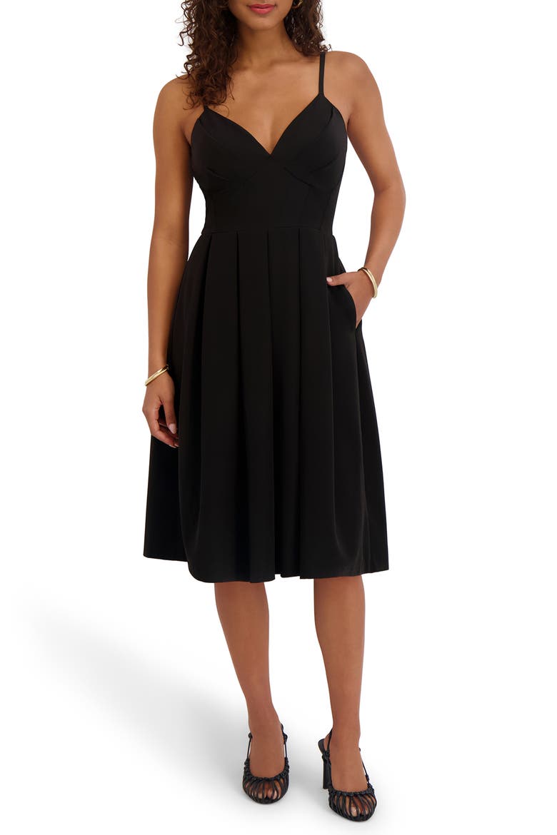 Gab Soft Touch Pleated Midi Dress, Main, color, BLACK