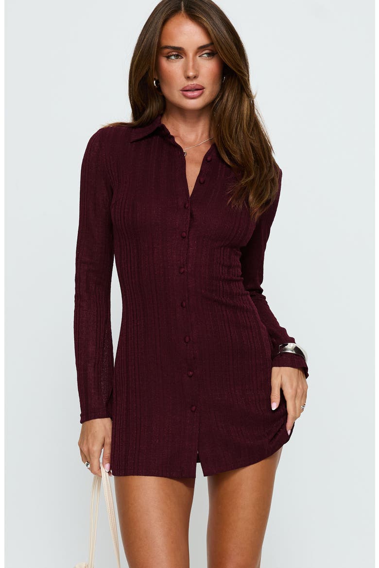 When You Sleep Long Sleeve Minidress, Alternate, color, WINE