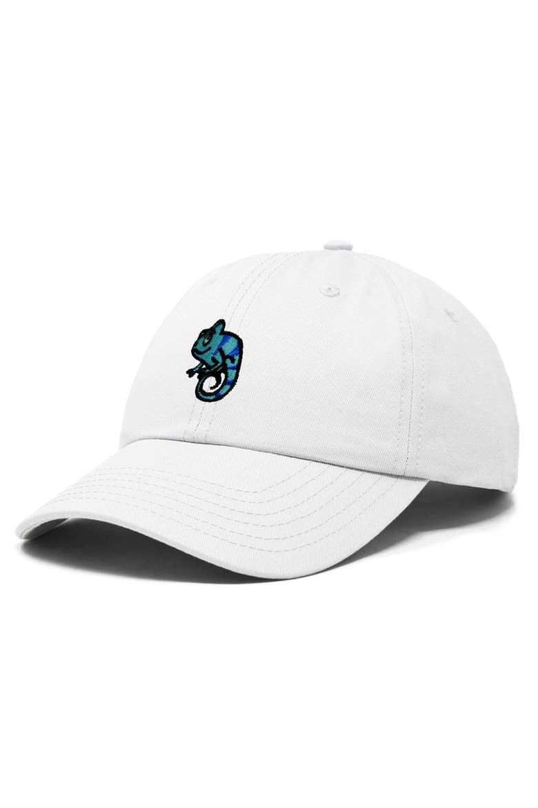 Chameleon Embroidered Dad Hat, Alternate, color, White