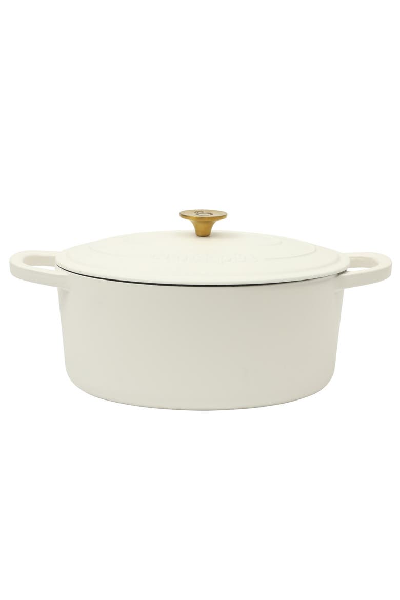 7 Quart Oval Enameled Cast Iron Dutch Oven, Main, color, White