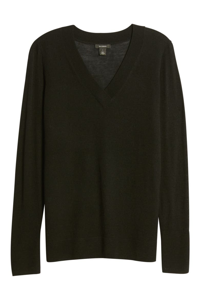 V-Neck Merino Wool Blend Sweater, Alternate, color, BLACK