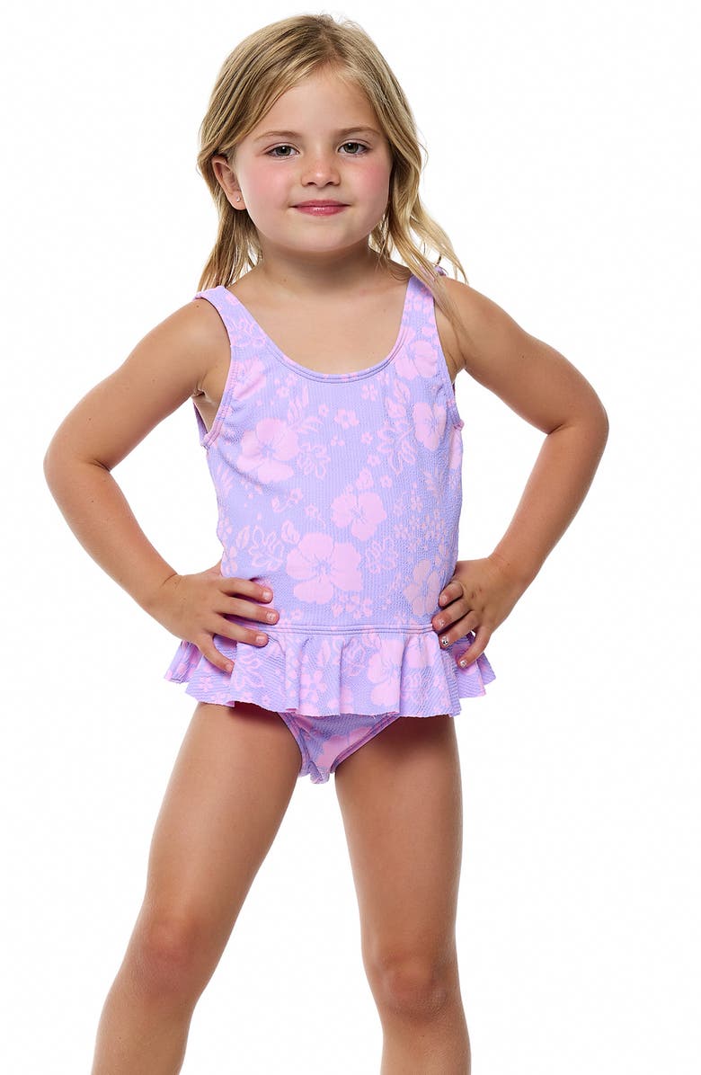 Beach Lingo Kids' Hibiscus Textured One-Piece Swimsuit, Alternate, color, 