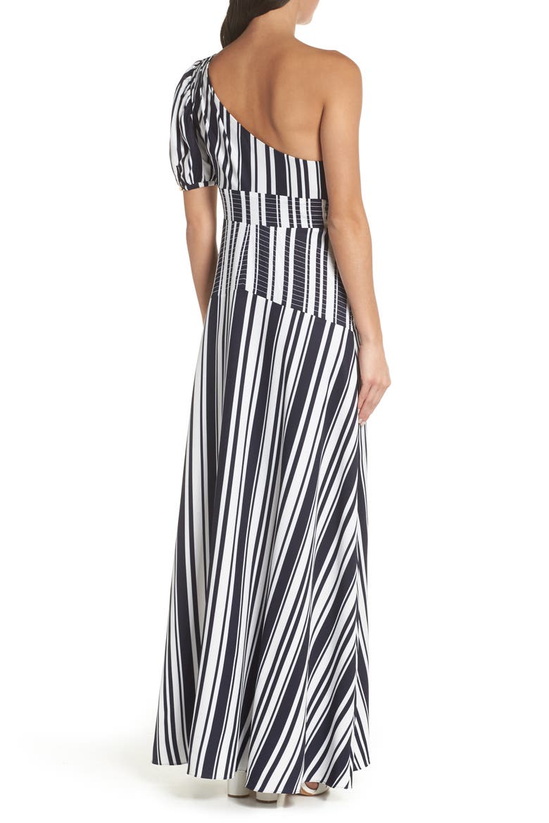 Victoria One-Shoulder Evening Dress, Alternate, color, NAVY / WHITE