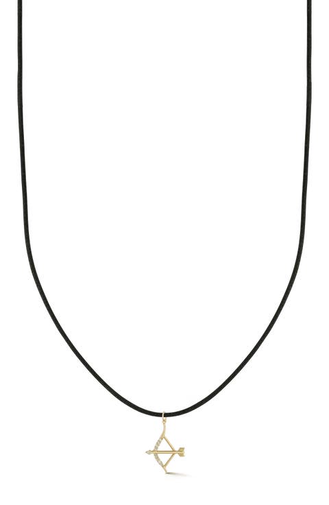 14k Gold Diamond Arrow Cord Necklace