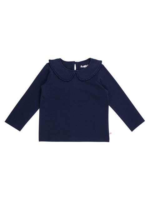 Knit Long Sleeve Ruffle Peter Pan Tee