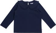 RuffleButts Knit Long Sleeve Ruffle Peter Pan Tee