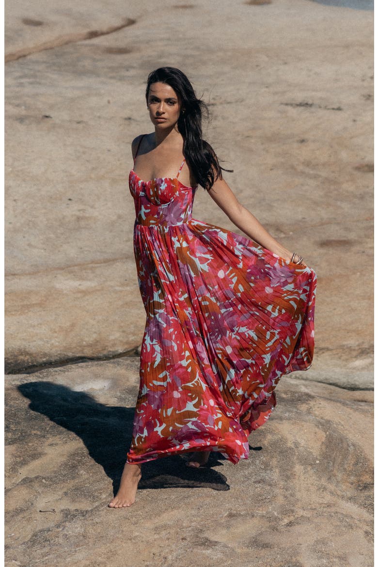 Achanti Print Pleated Maxi Dress, Alternate, color, PINK AZALEA