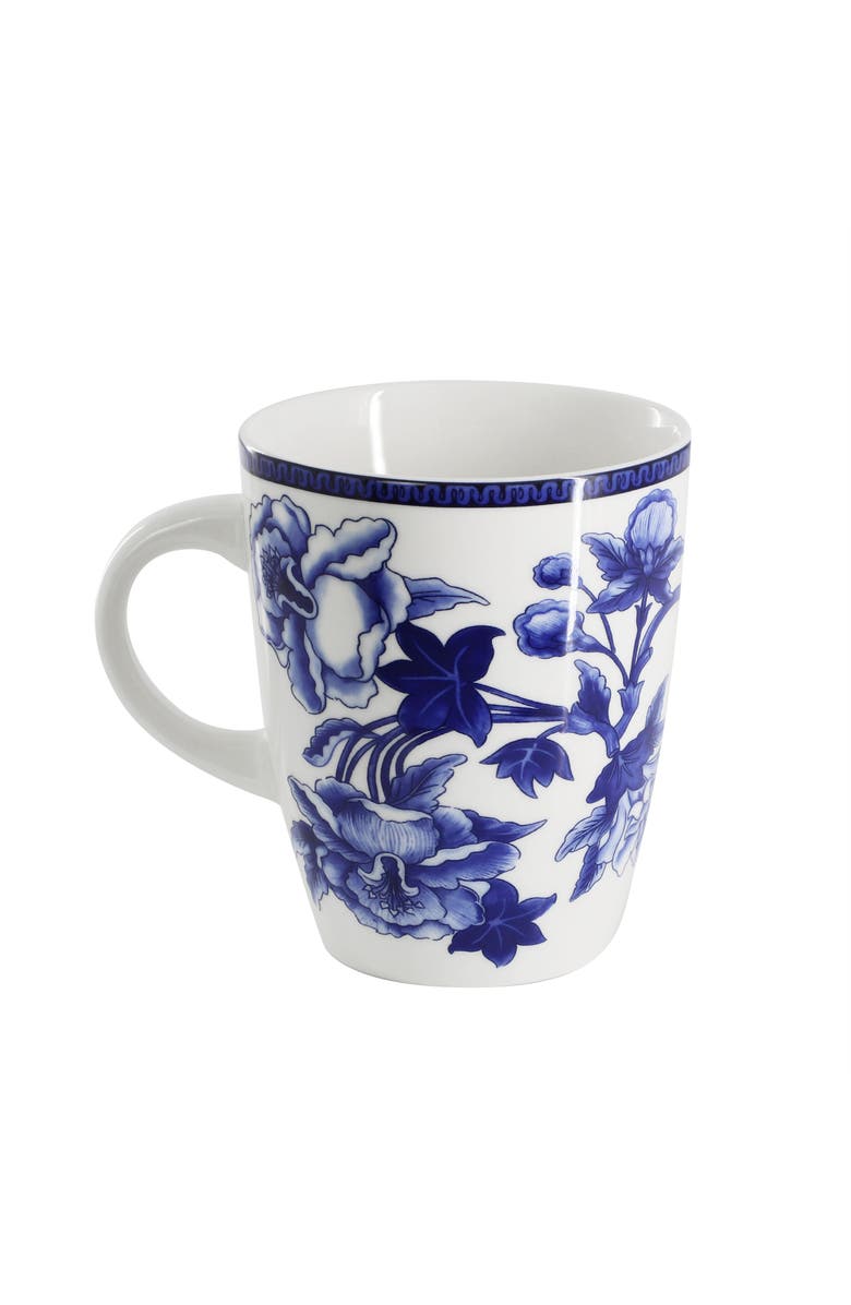 Elama Cattleya Orchid 16 Piece Round Porcelain Dinnerware Set, Alternate, color, Blue