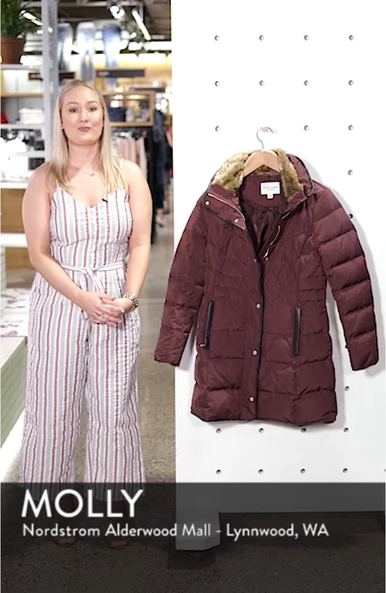 Quilted Down & Feather Fill Jacket with Faux Fur Trim, sales video thumbnail