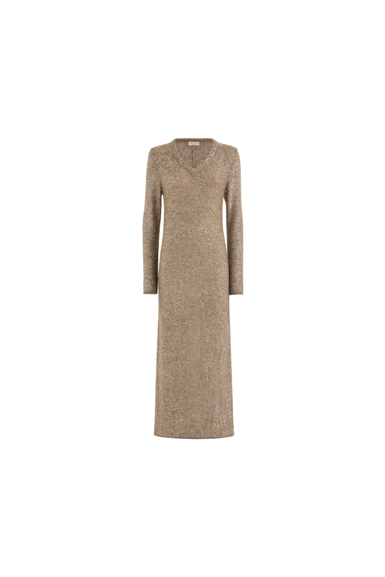 Mohair and wool dazzling texture knit dress with monili, Alternate, color, Light Brown