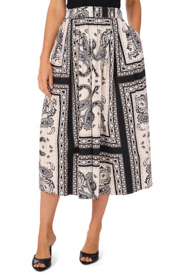HALOGEN HALOGEN® BANDANA PRINT COTTON MIDI SKIRT