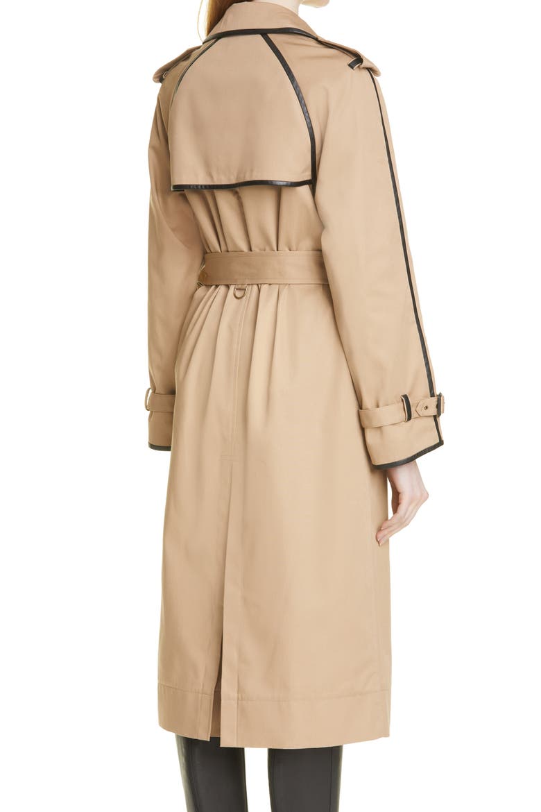 Leather Trimmed Gabardine Trench Coat, Alternate, color, 9772 SABLE